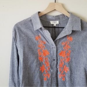 Umgee Striped Raw Hem Button Down